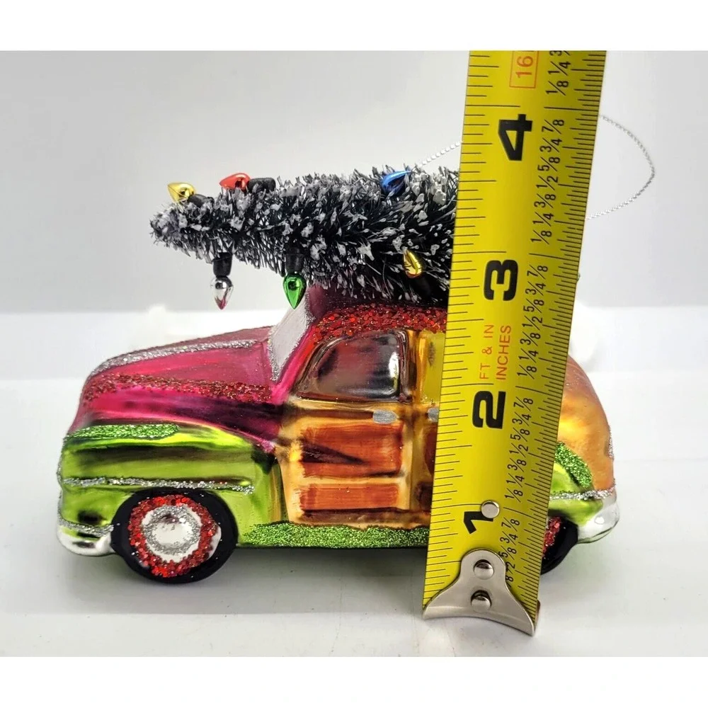 Vintage Christmas Ornament Car Tree Flocked Glass Blown Rare Bulbs So Cute